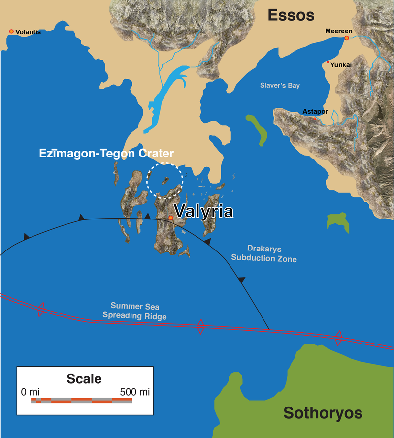 Interpreted geological features surrounding ValyriaL Miles Traer.